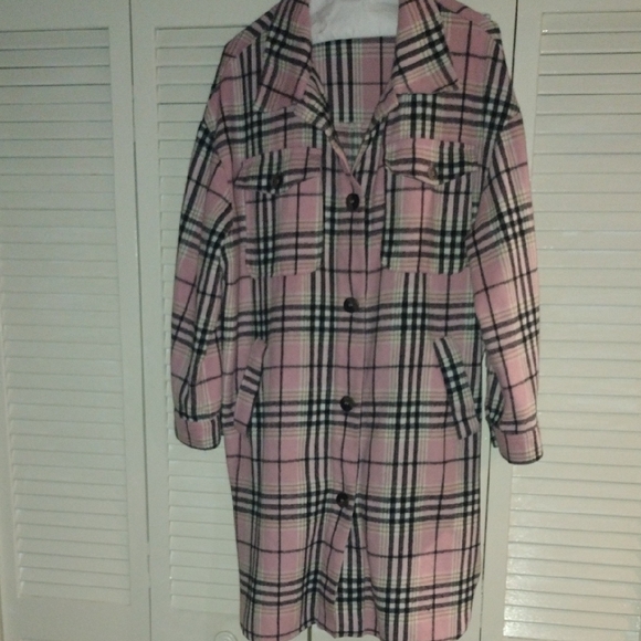 Fashion Nova Pink Plaid Longline Jacket - Picture 4 of 9